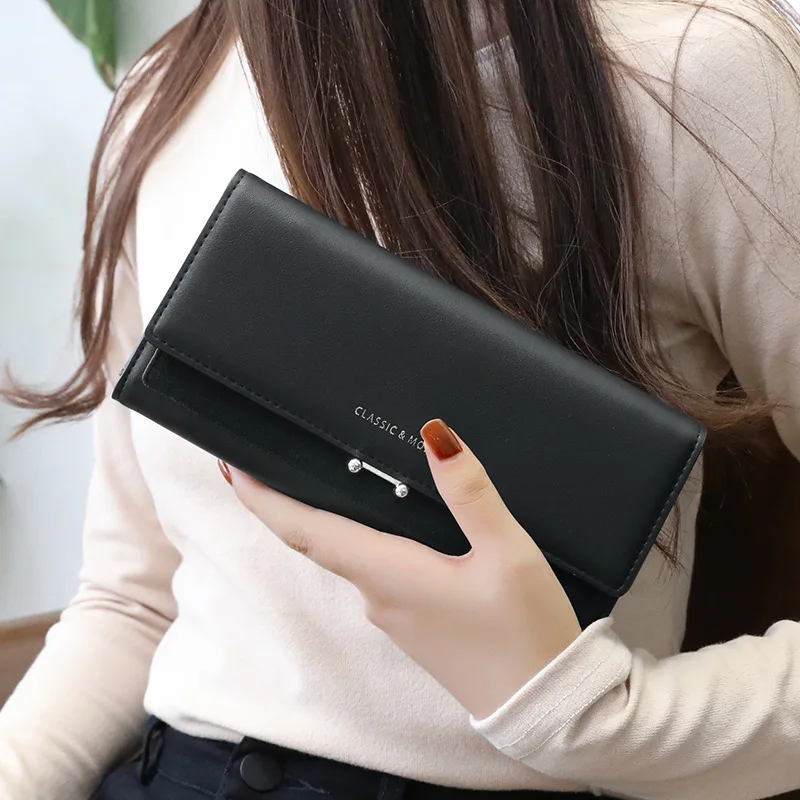 New Fashion Women Wallets Brand Letter Long Tri-fold Wallet Purse Fresh Leather Female Clutch Card Holder