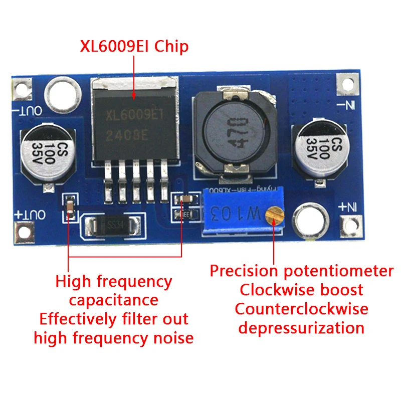 XL6009 4A Boost Converter Step Up Adjustable 15W 5-32V to 5-50V DC-DC Power Supply Module High Performance Low Ripple