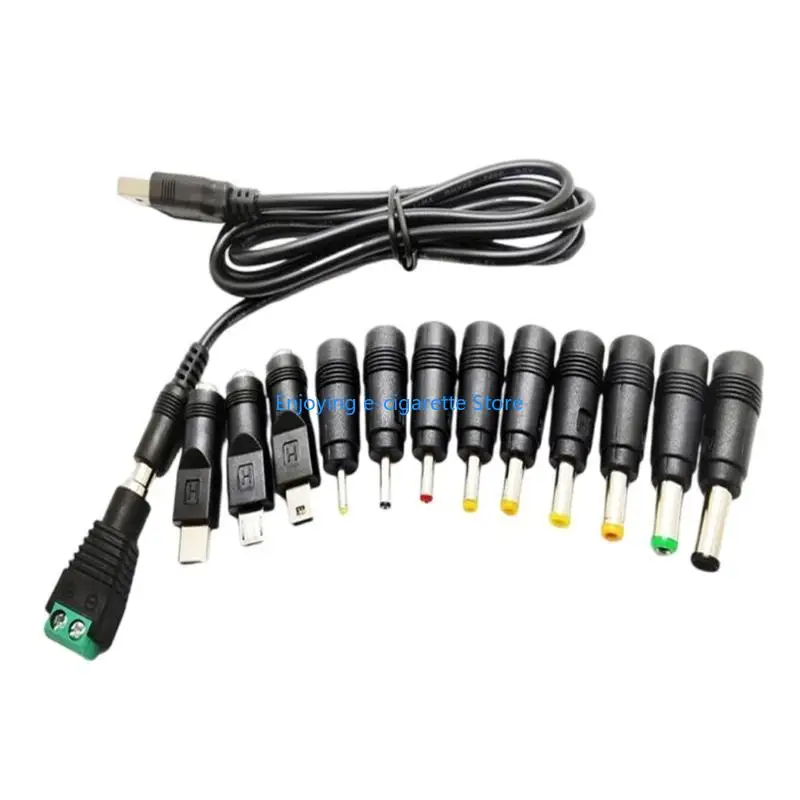 USB-Ladekabel auf 5,5 x 2,1 mm Stecker, 13 Anschlüsse, Adapter für Lautsprecher, LED-Leuchten, Y4QF – Detail 3