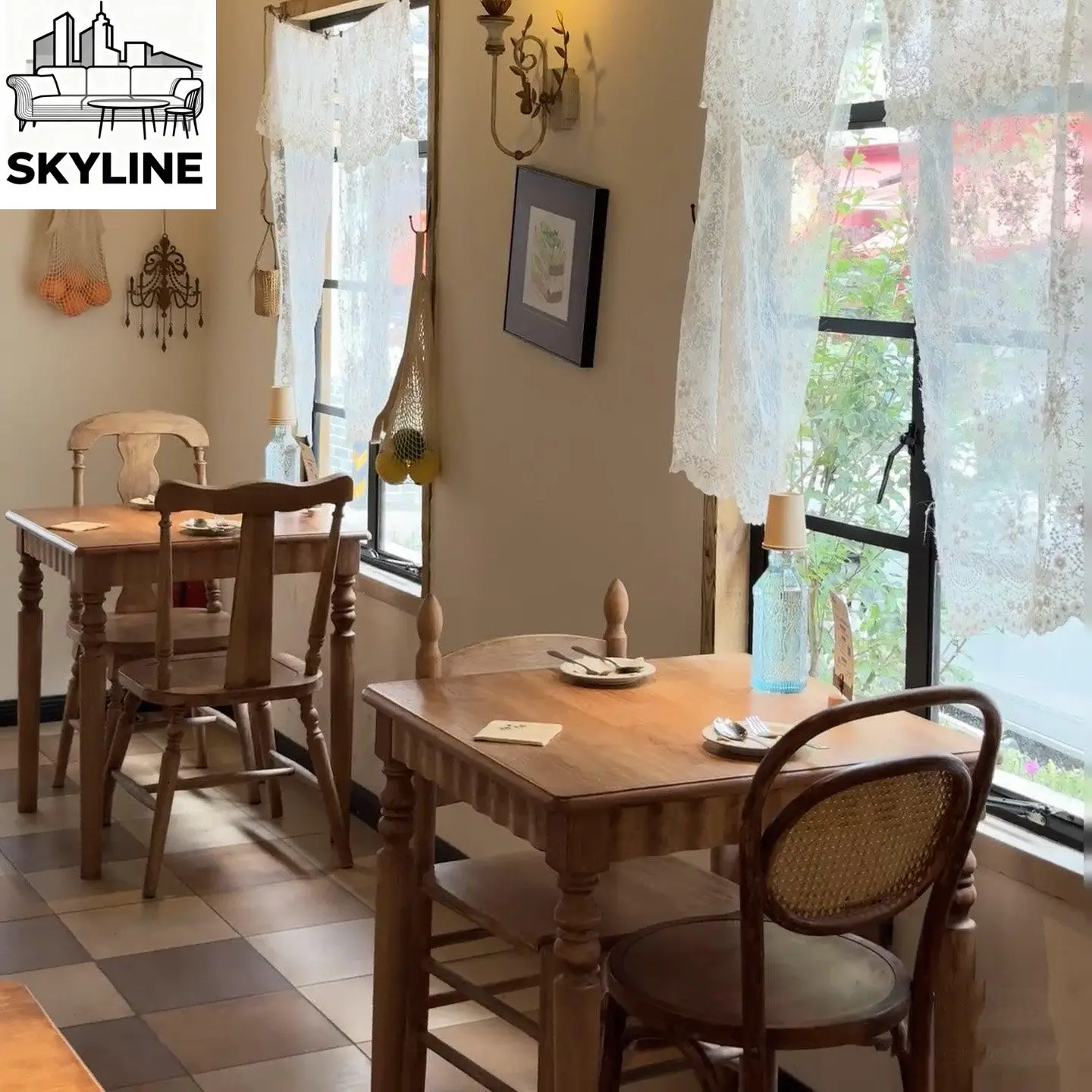 French Vintage Solid Wood Extendable Dining Table Set, Square Space-Saving Table With Chairs