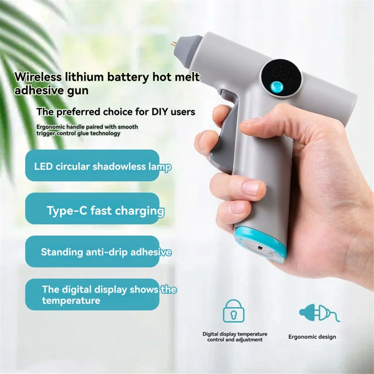 

ABNJ Cordless Hot Glue with 22pcs with LED Light Lithium Battery Temperature Display DIY Household Craft Tools