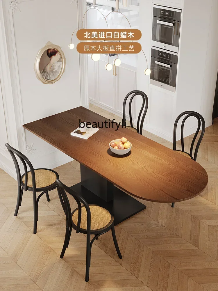 A139  Solid Wood Half Ellipse Dining Table French Designer Walnut Single Leg 1.4 M Home Small Apartment Living Room Dining Table