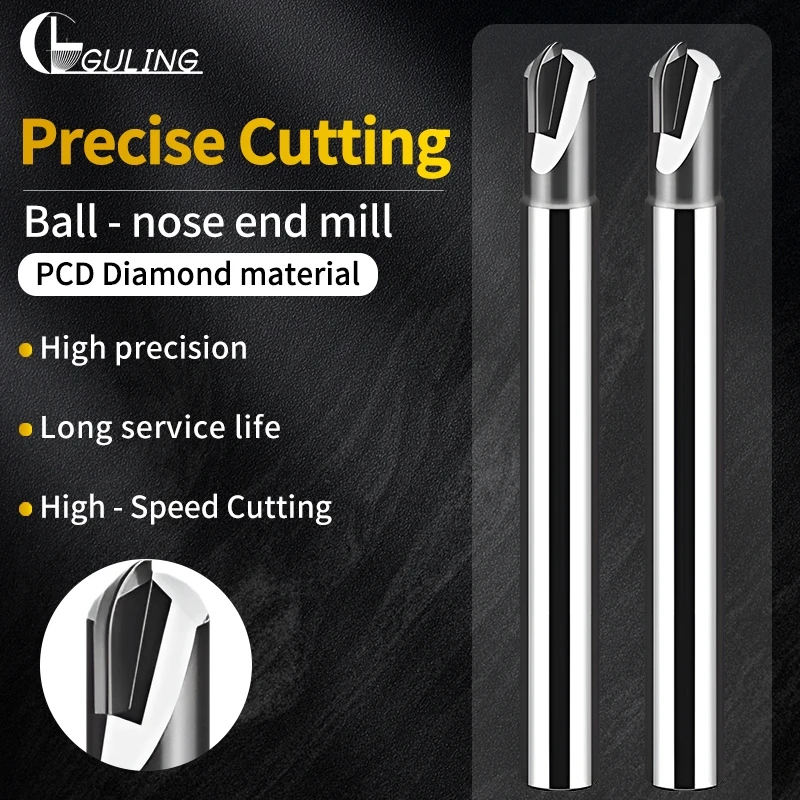 

GULING 1F PCD Алмазная плоская фреза Алмазная сферическая гравировальная фреза с наконечником R0,5 R1 R1,5 R2 R3 R4 R5 R6