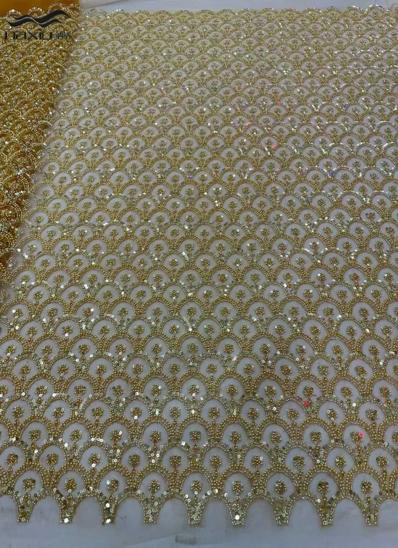 

Madison 2026 Elegant African Nigerian Fashion Beaded Lace High-end Luxury French Sequins Mesh Lace Fabric Women's Party Evening