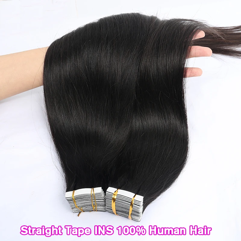 الشريط في وصلات الشعر شعر الإنسان 100% طبيعي مستقيم حزم الشعر البشري الحقيقي جودة الشعر البشري بولي لحمة الجلد شعر ريمي أسود #1