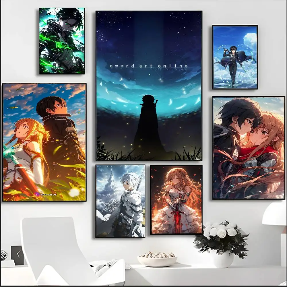 Anime Sword Art Online Kirito Asuna Wall Poster HD Canvas Living Room Decor view 4