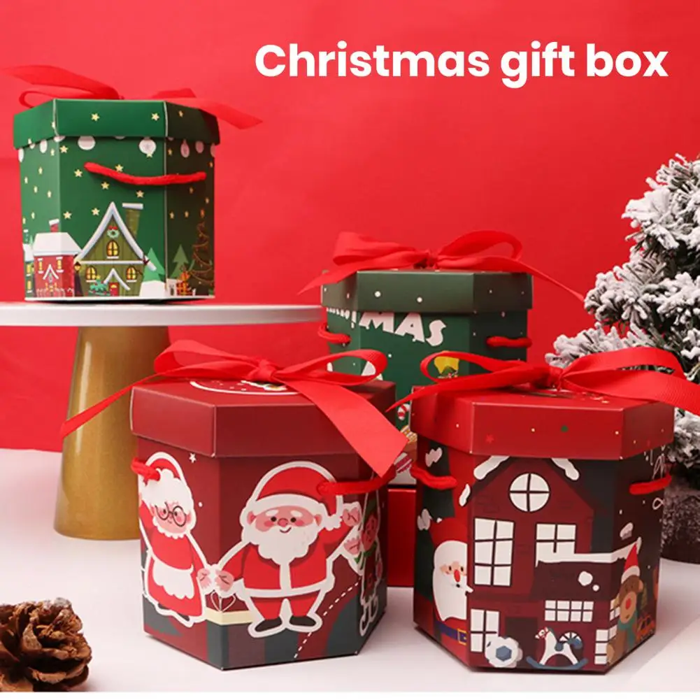 2Pcs 	Christmas Gift Box with Portable Rope Festive Candy Biscuit Cookie Xmas Gift Paper Box Merry Christmas navidad 2023