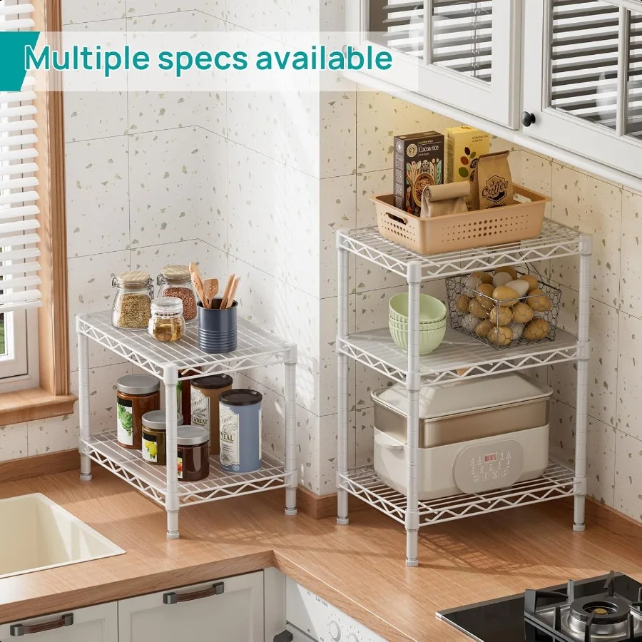 2 Small Shees Kitchen Storage Shelf Wire Sheing Unit Metal Shelf Adjustable Organizers Storage Sheing for Office Pantry White 1