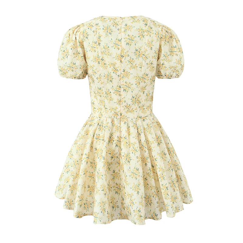 YENKYE New Women Vintage Puff Short Sleeve V Neck Yellow Floral Print Dress Pleated Hem Female Holiday Summer Mini Robe - AliExpress 200000345 YENKYE New Women Vintage Puff Short Sleeve V Neck Yellow Floral Print Dress Pleated Hem Female Holiday Summer Mini Robe - AliExpress 200000345