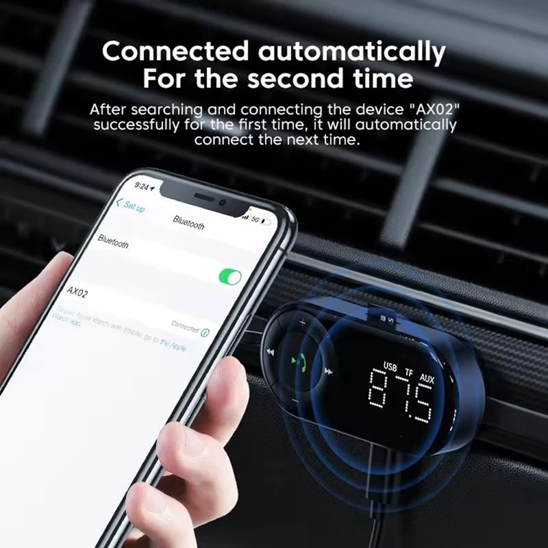 New-Bluetooth 5.2 FM Transmitter Receiver For Car,Bass Stereo Hifi Sound Bluetooth Car Adapter Support Hands Free Calls