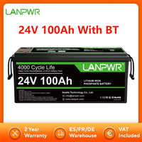 LANPWR 24V 100Ah LiFePO4 Battery Pack Backup Power 2560Wh Energy 4000+ Deep Cycles Built-in Support in Series/Parallel
