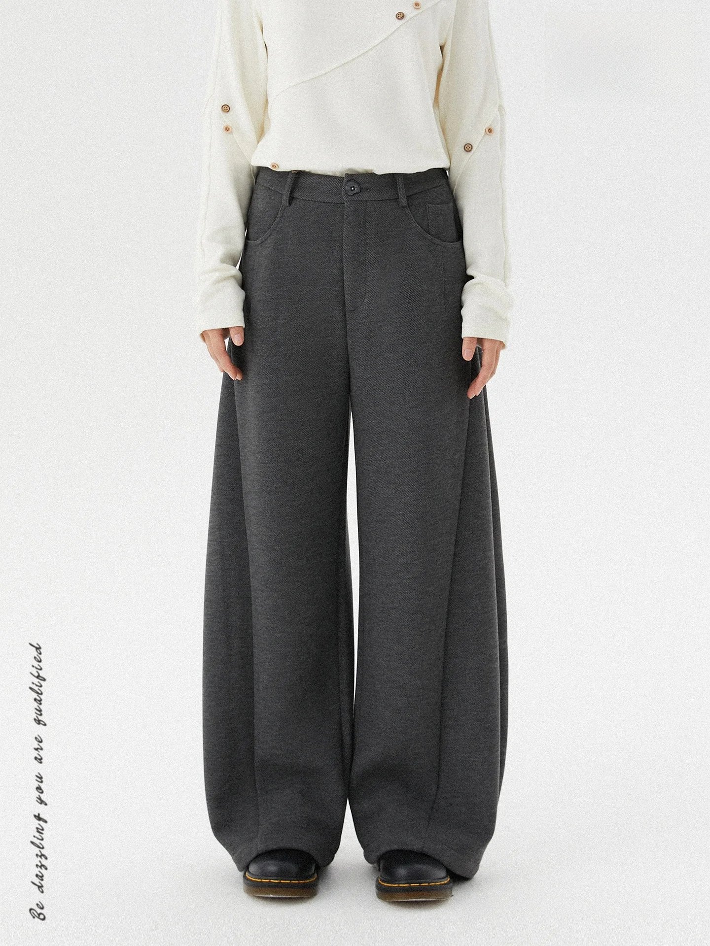 

Nesoulum Casual Knitted Casual Pants Women's Winter High Waist Drapey Lazy Style Long Pants Asymmetrical Hemline
