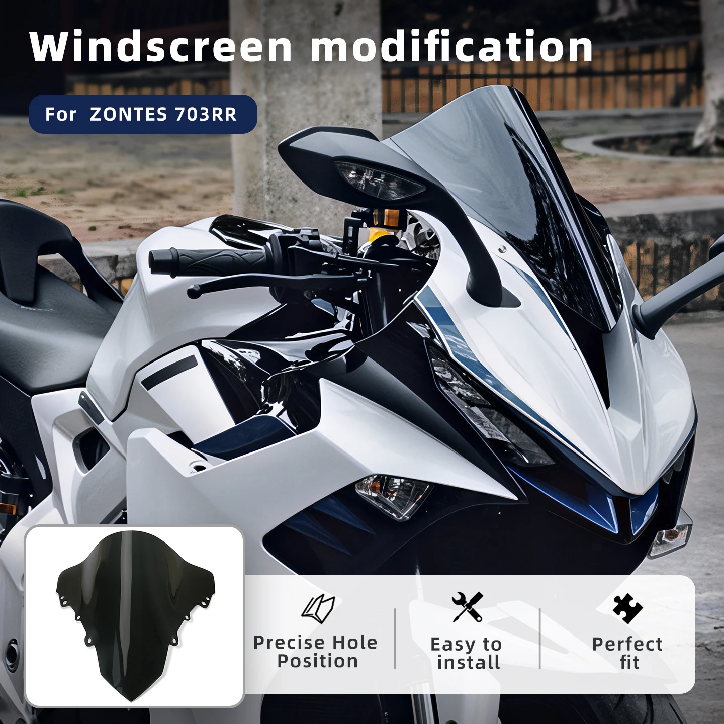 For ZONTES 703RR Wind Deflector Screen Motorcycle Track-level Racing Windshield  Double Bubble Screen Visor  Raised and Widened