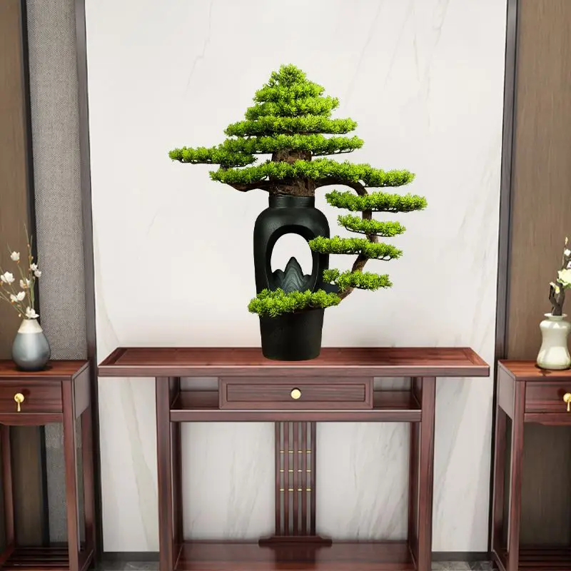 Creative simulation welcome pine bonsai decoration Zen living room Chinese entrance hotel landscape soft decoration