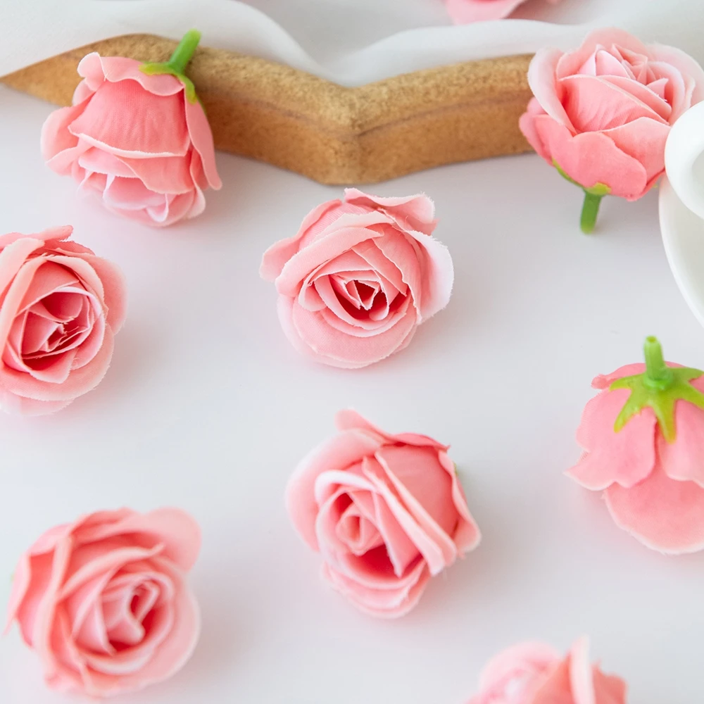50Pcs Artificial Flowers Silk Roses Head Wedding Home Room Decoration Outdoor Yard Garden Wreath DIY Gifts Cheap Box Accessories
