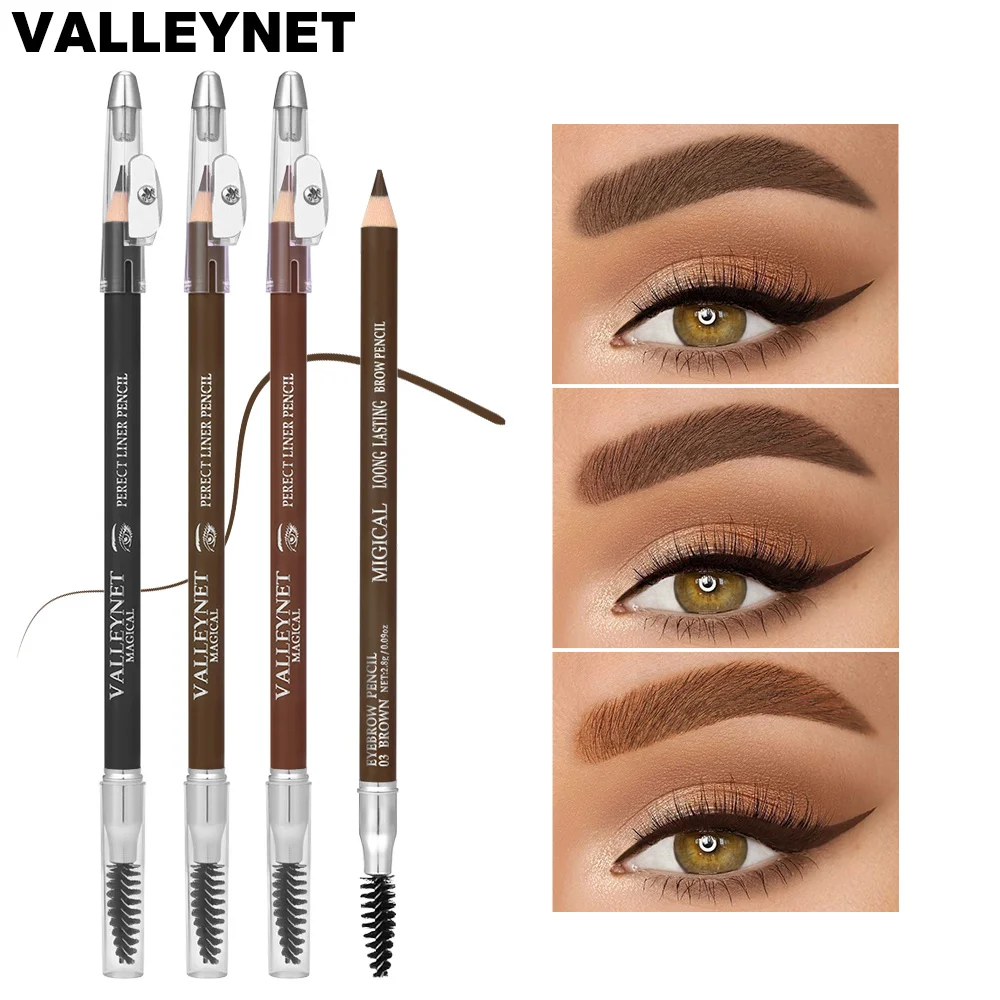 3-Color Double Head Waterproof Eyebrow Pencil with Built-in Brush Natural Eyebrow Pencil | Long-Lasting Eyebrow Pencil Makeup