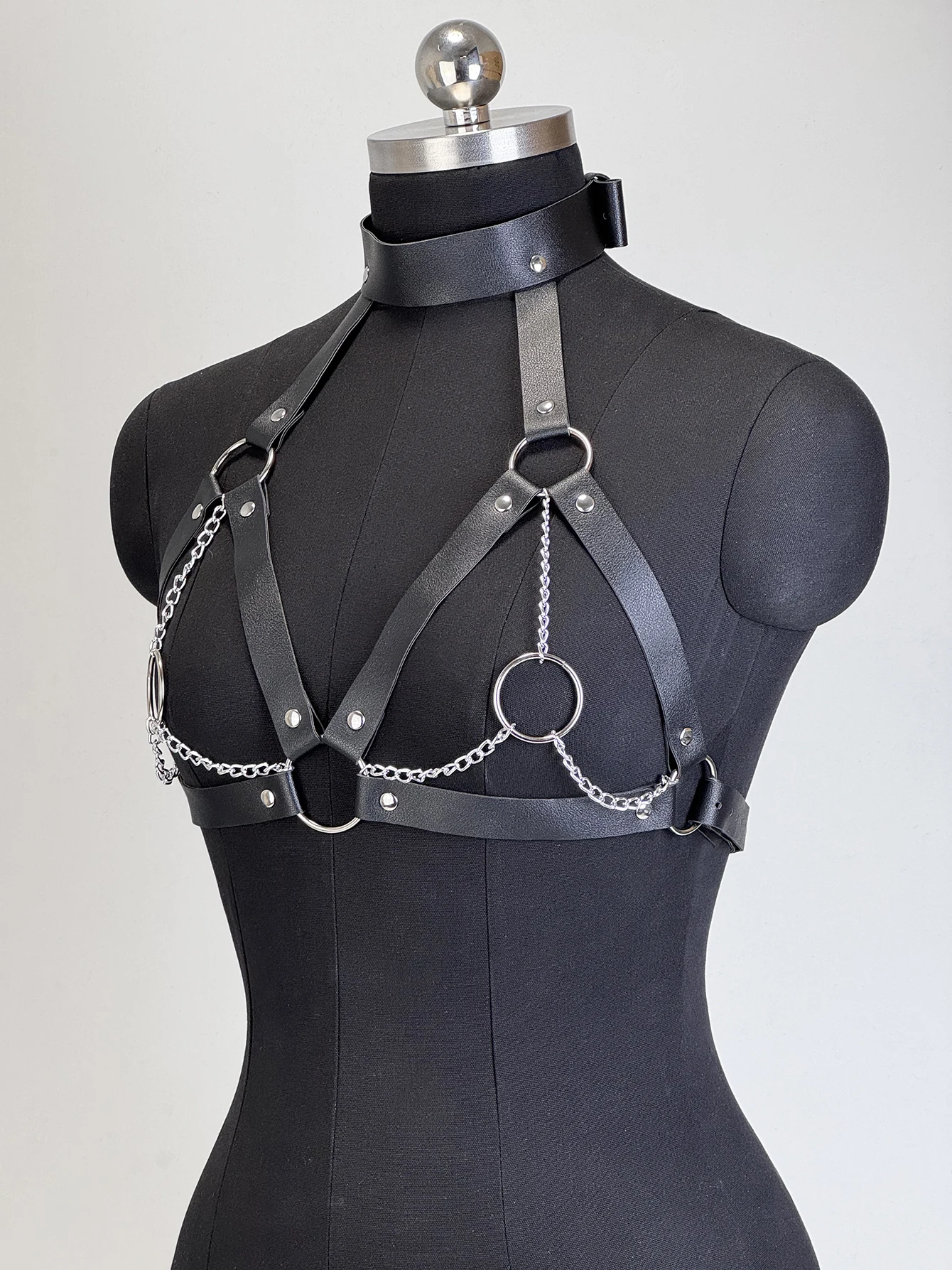 Women's sexy shoulder straps, waist belts, chest straps, PU synthetic leather underwear, shoulder straps, bras, BDSM bondage, Go view 6