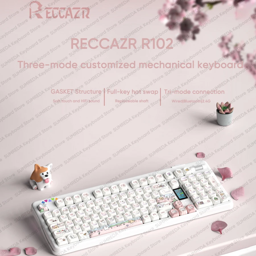 

RECCAZR R102 R98PRO R66 KW75 Wireless Mechanical Keyboard RGB Gasket Structure Hot Swap BT 2.4G Wired Game Keyboard Girls' Gifts