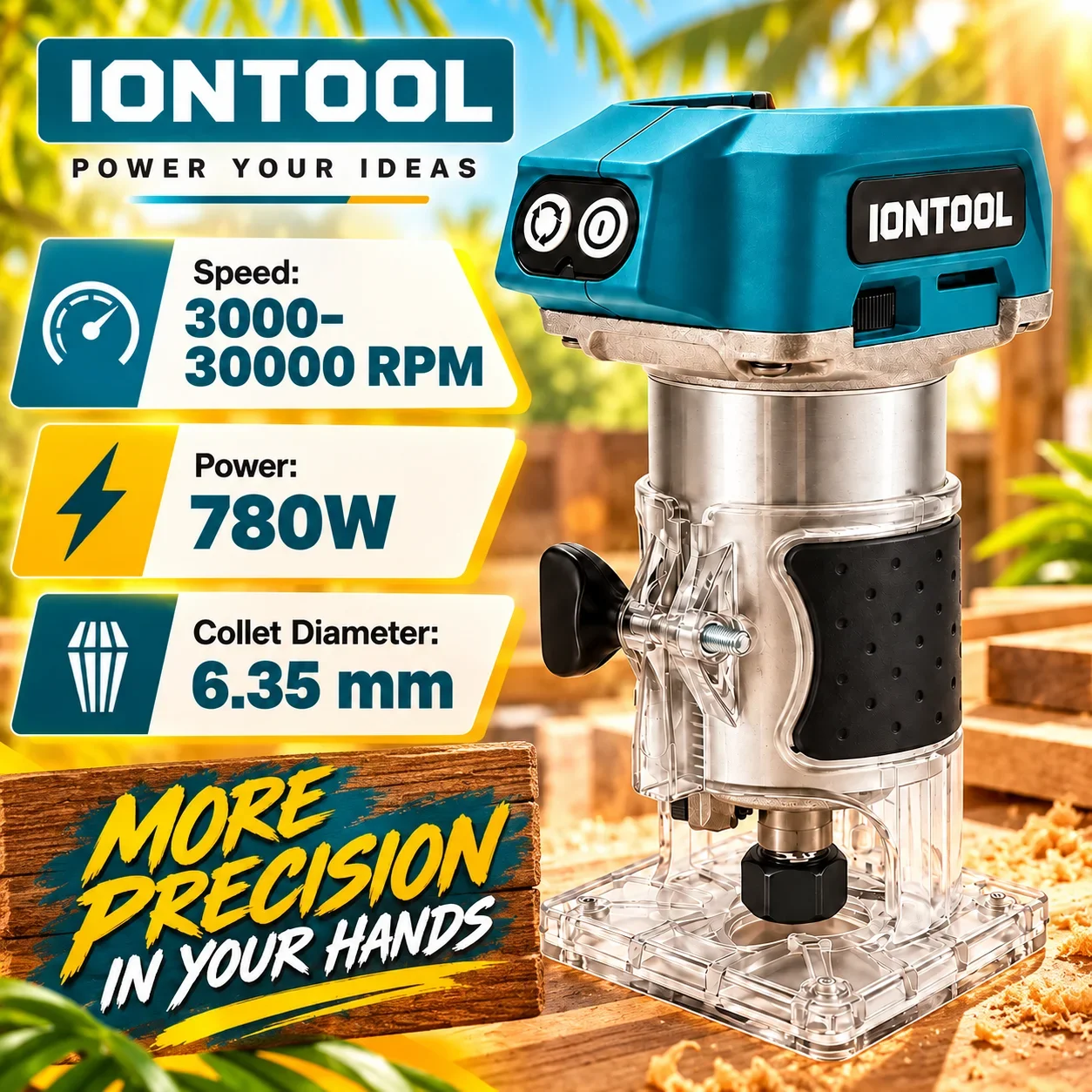 IONTOOL Cordless Portable Trimmer Router 6.35mm For Wooden Toy Making and Picture Frame Grooving Craft Board Routing