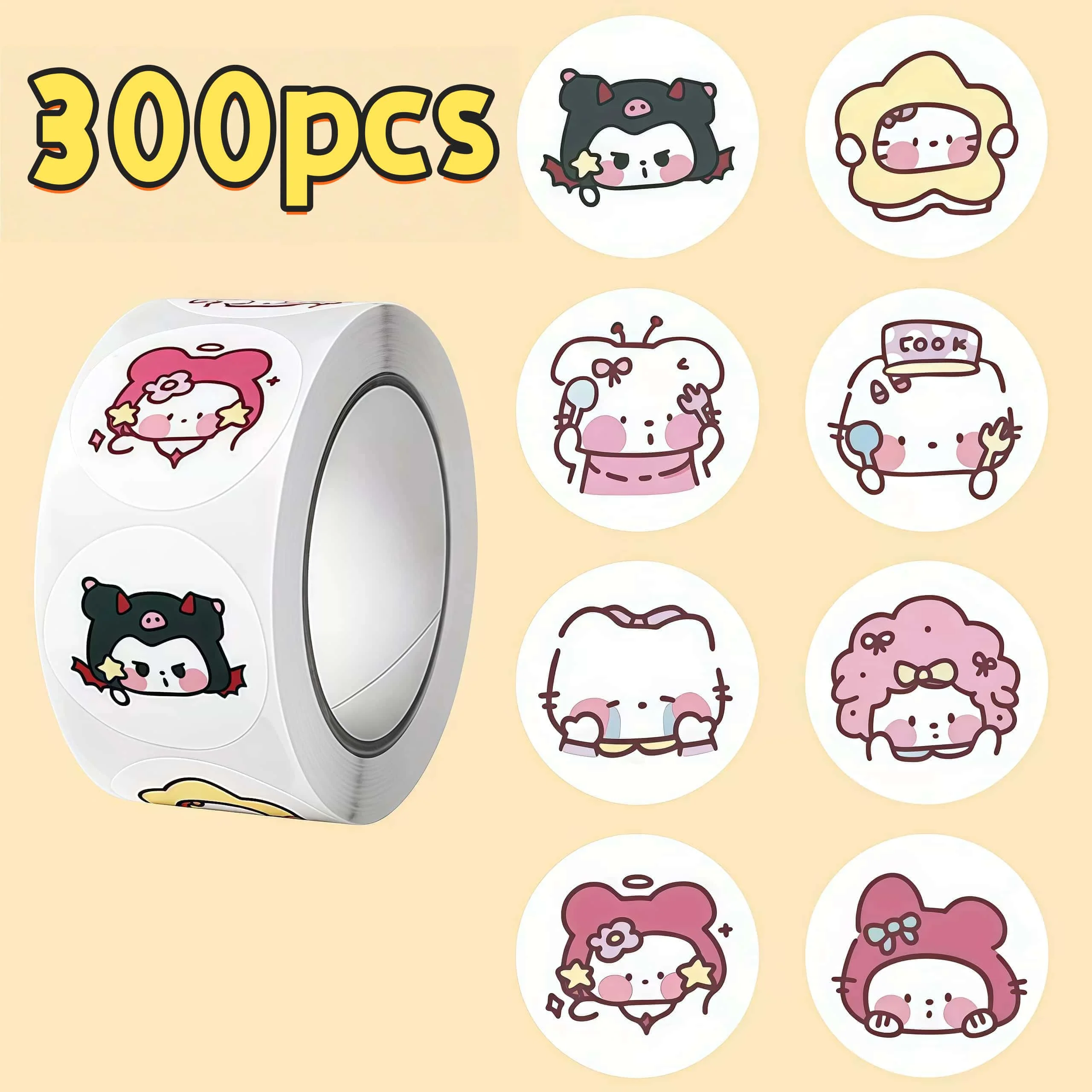 

300Pcs Sanrio Cartoon Cute Stickers, Adorable Character Decals for DIY, Journal & Gift Embellishment