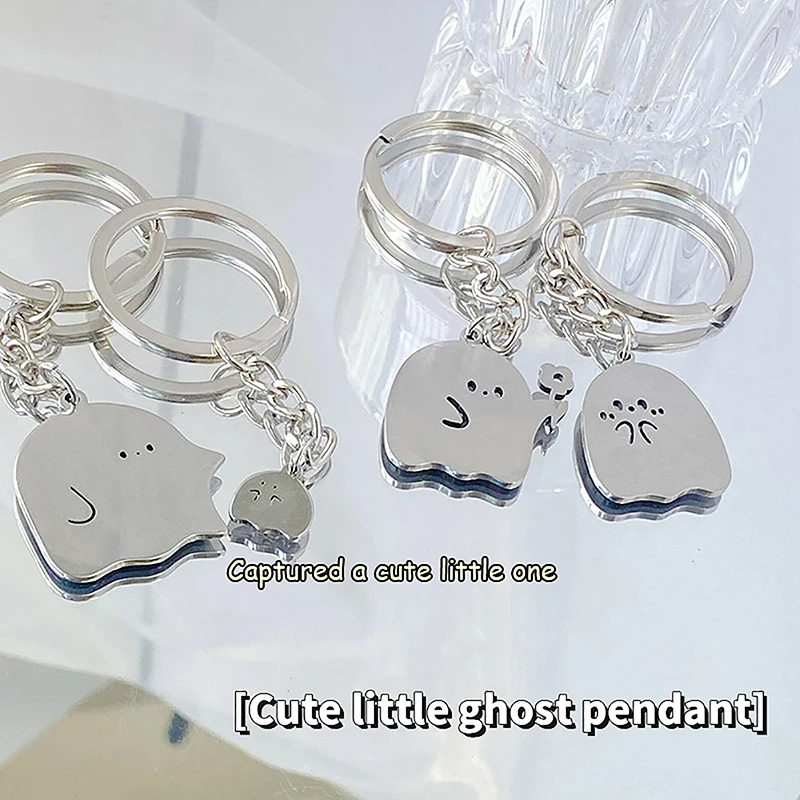 Fashion Cartoon Ghost Couple Keychain Pendant Cute Little Ghost Key Ring Bag Jewelry Accessories For Lovers Best Friends Gifts