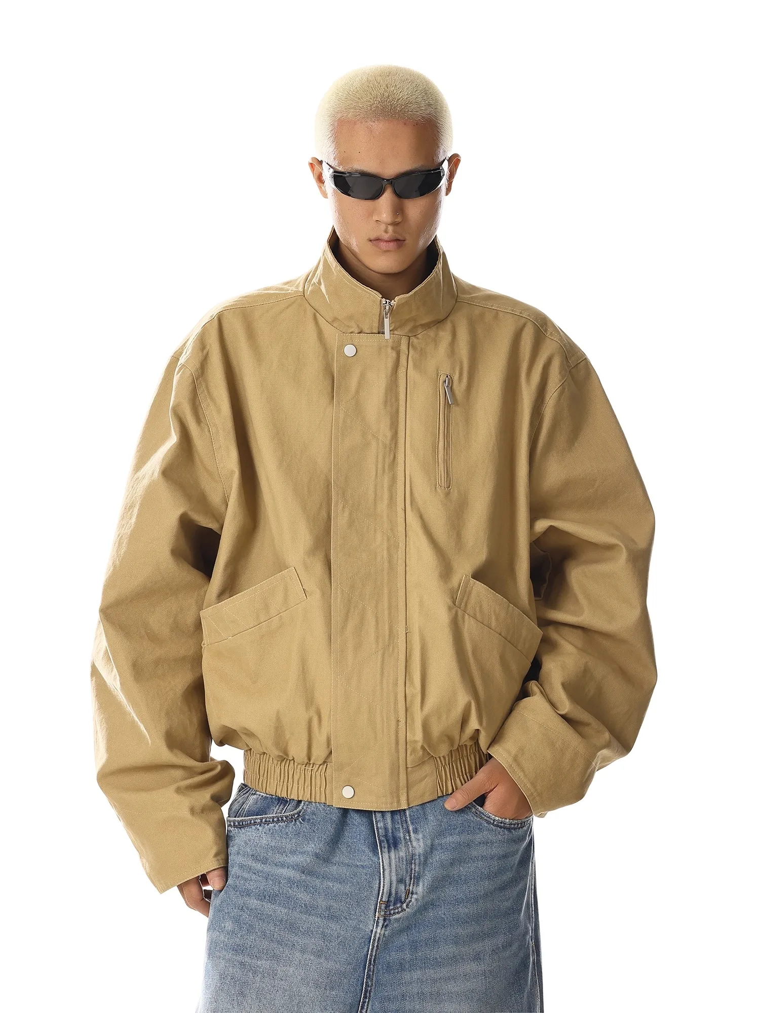 

American Retro Stand Up Collar Jacket Workwear Design Loose and Versatile Cleanfit Coat Men's Top