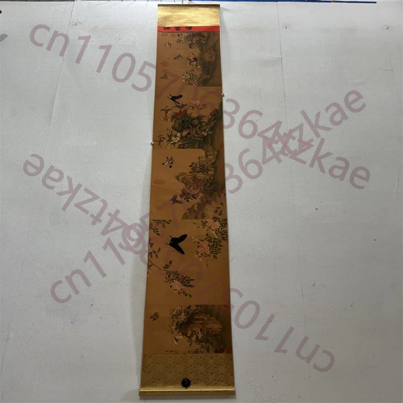 

Китайская древняя картина на бумаге, иллюстрация с цветами и птицами, карта ста бабочек Цзян Тинси, длинная свиток-картина