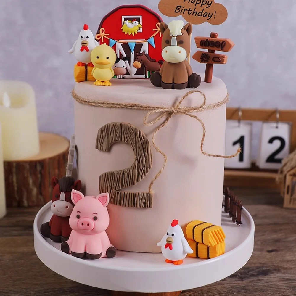Bauernhoftier-Kuchenaufsatz, Kuh, Schwein, Bergrinder, Küken-Kuchendekorationen für Babyparty, Kinder, alles Gute zum 1. Geburtstag, Partyzubehör – Detail 4
