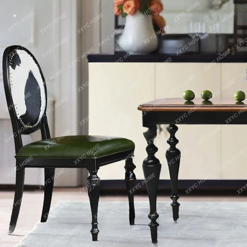 A  solid wood dining table antique square dining table retractable black high-end round