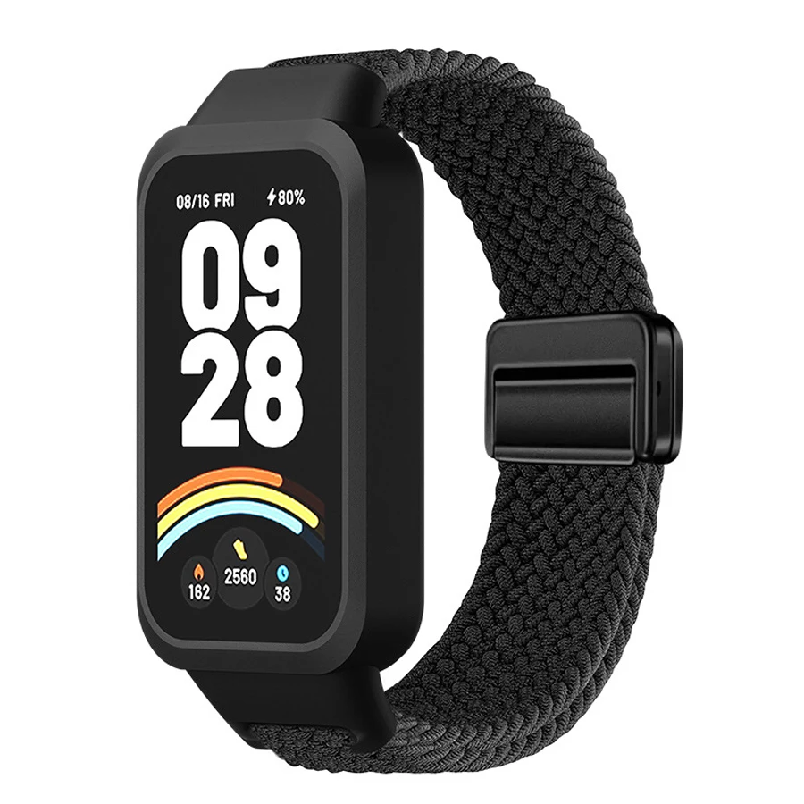 Case+Nylon gevlochten band voor Redmi Band 3 voor Xiaomi Band 9 Active magnetische gespsluiting band Correa horlogebanden armband