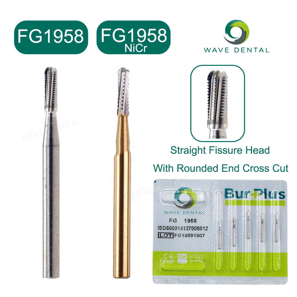 PRIMA WAVE Dental Tungsten Carbide Burs FG1958 Straight Fissure Head with Rounded End Bur for High Speed Handpiece Dentist Tools