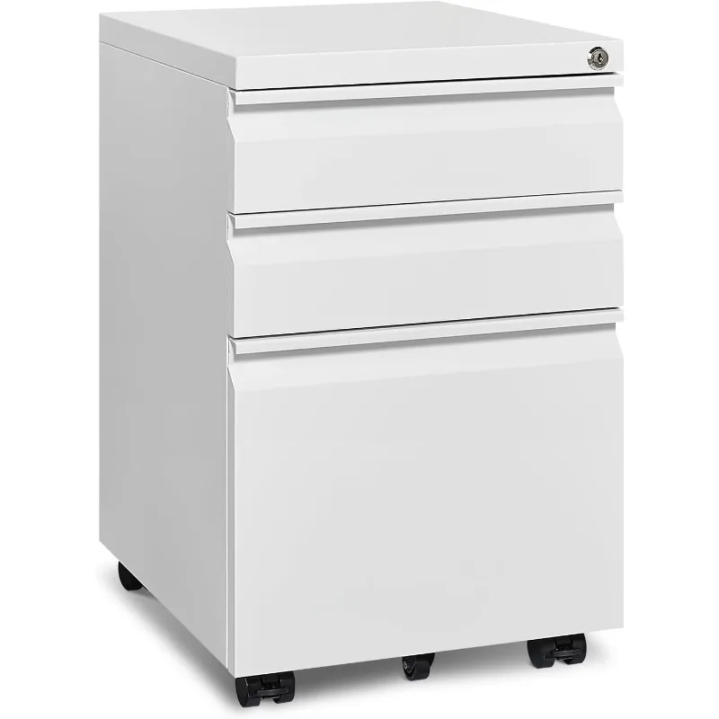 

Mobile File Cabinet for Home Office, Lockable 3 Drawer Filing Cabinet with Wheels for A4-Size/Letter-Size/Legal-Size,