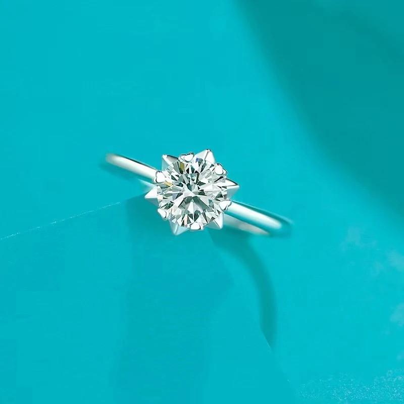 Moissanite Diamond Ring Women's Simple Faceted Straight Snowflake Rings 1 Carat D color Original 925 Sterling Silver Jewelry