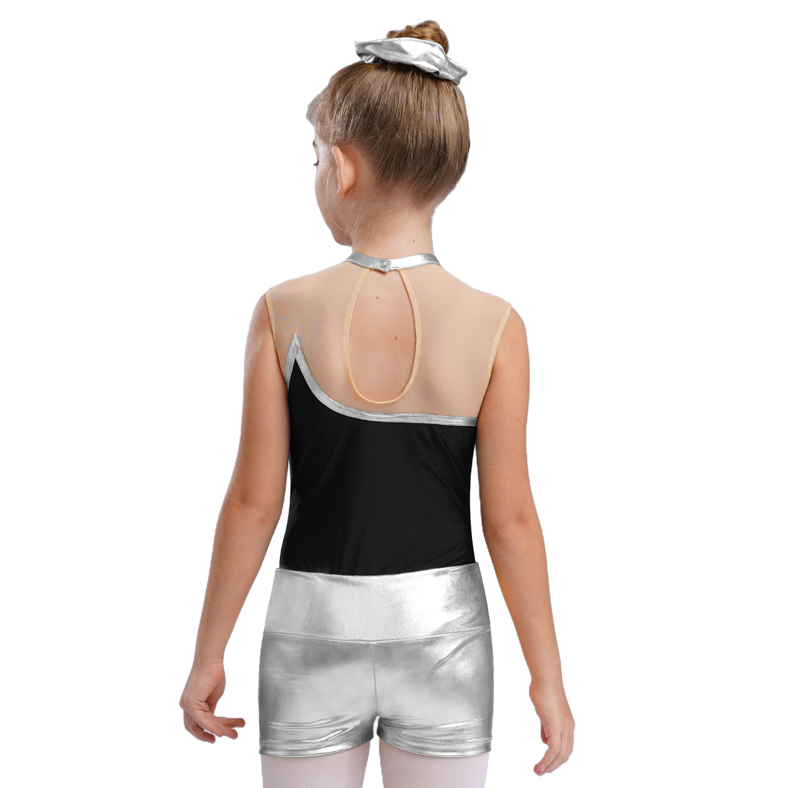 Children Girls Figure Skating Gymnastics Outfit Sleeveless Leotard+Shorts Hair Band Dance Workout Performance Costume Sports Set