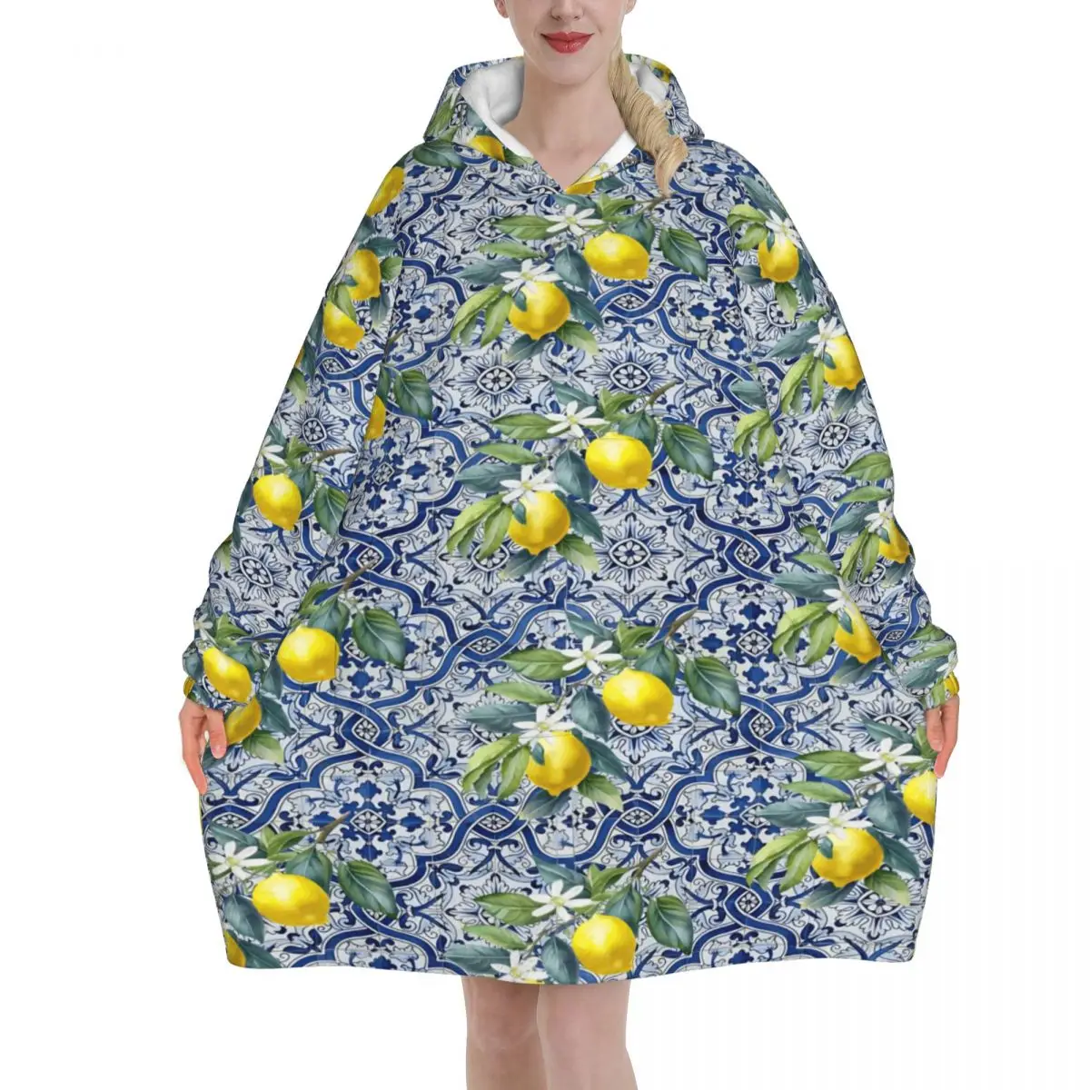 Lemon Sicily Rectangle Blanket Hoodie Oversized Wearable Sweatshirt Blanket Warm Gifts for Women Girls Girlfriend