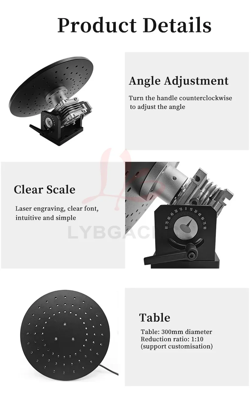 Fiber Laser Marking Machine Use LY-JD300 Rotary Axis Can 360° Adjust Electric Circle Rotate Table Platform Reduction Ratio 1:10