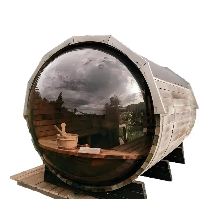 Barrel sauna room outdoor solid wood electric stove heating
