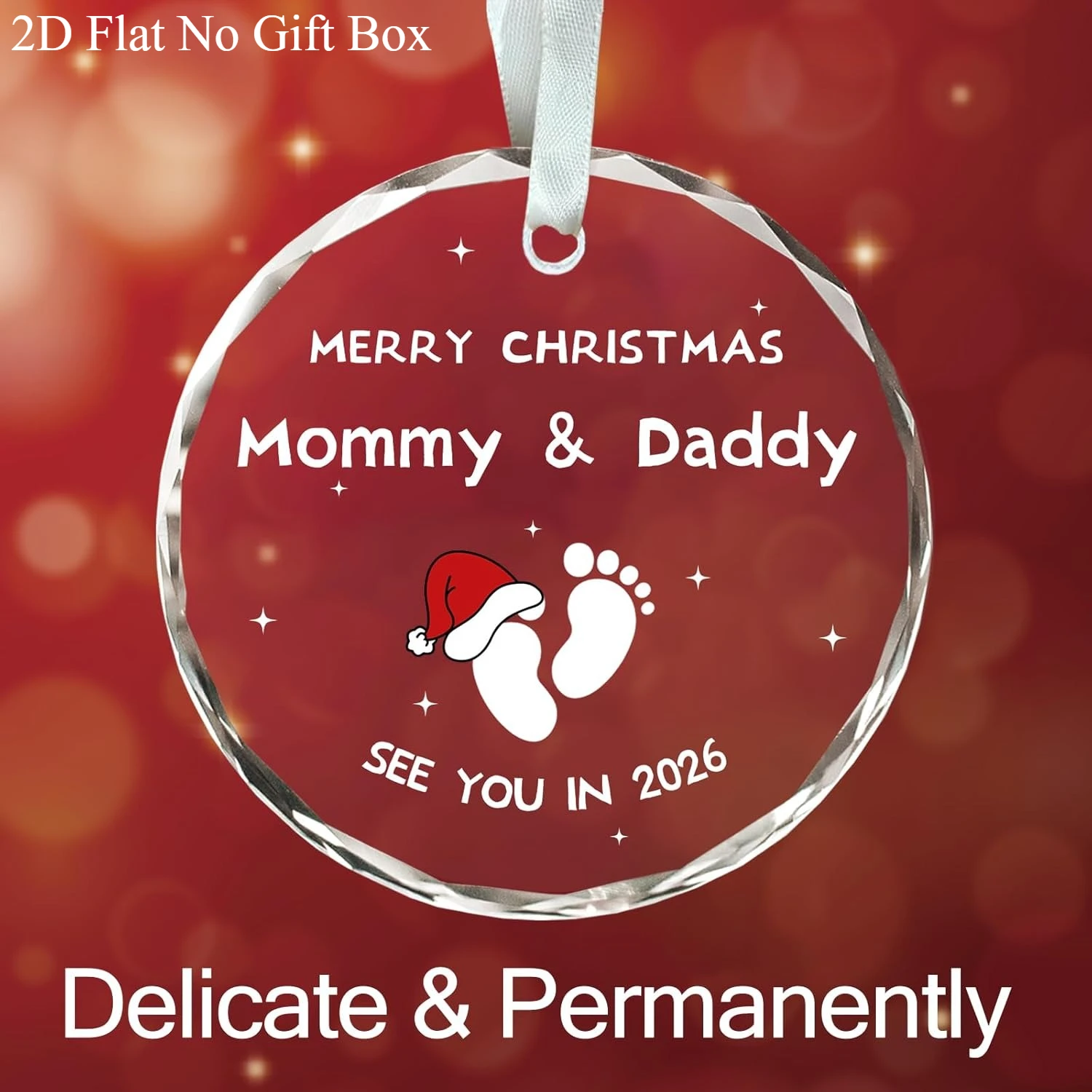 زينة إعلانية للأطفال مكونة من قطعتين مسطحة ثنائية الأبعاد - 2025/2026 تذكار حمل للتاريخ الملتف - عرض زجاجي مستدير لعيد الميلاد/الحمل