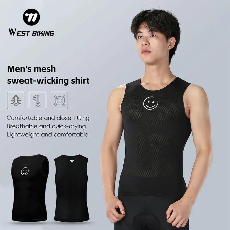 

WEST BIKING Men Cycling Vest Elastic Sports Tight Shirt Quick Dry Breathable Sport Cycling Base Layer Running Fitness Undershirt