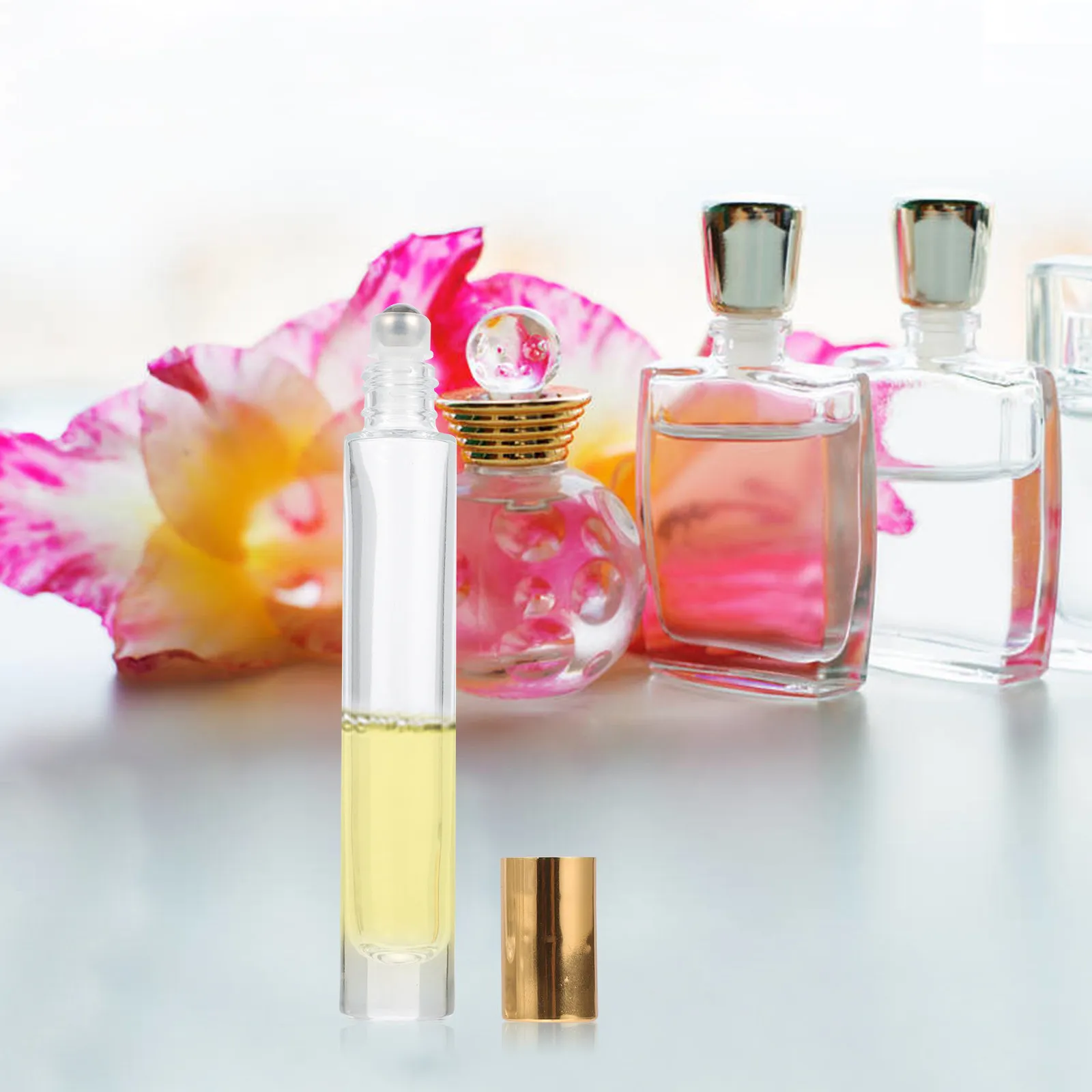 

5Pcs Essential Oil Glass Roller Bottles 10Ml Leakproof Refillable Roll-on Bottles for Perfume Massage Coconut Oils