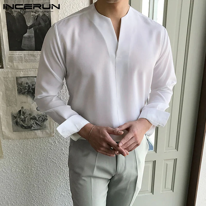 INCERUN Tops 2024 Casual Men\'s Spring Blouse Handsome Male Thin long-sleeved Shirts Loose Hot Sale Fashion Stylish Blouse S-3XL