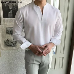 INCERUN Tops 2024 Casual Men's Spring Blouse Handsome Male Thin long-sleeved Shirts Loose Hot Sale Fashion Stylish Blouse S-3XL