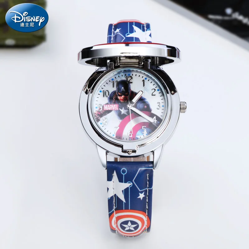 Disney-Reloj de spiderman para niños, cronógrafo con Tapa de cuero y cuarzo, con carcasa de Metal, Capitán América, ironman