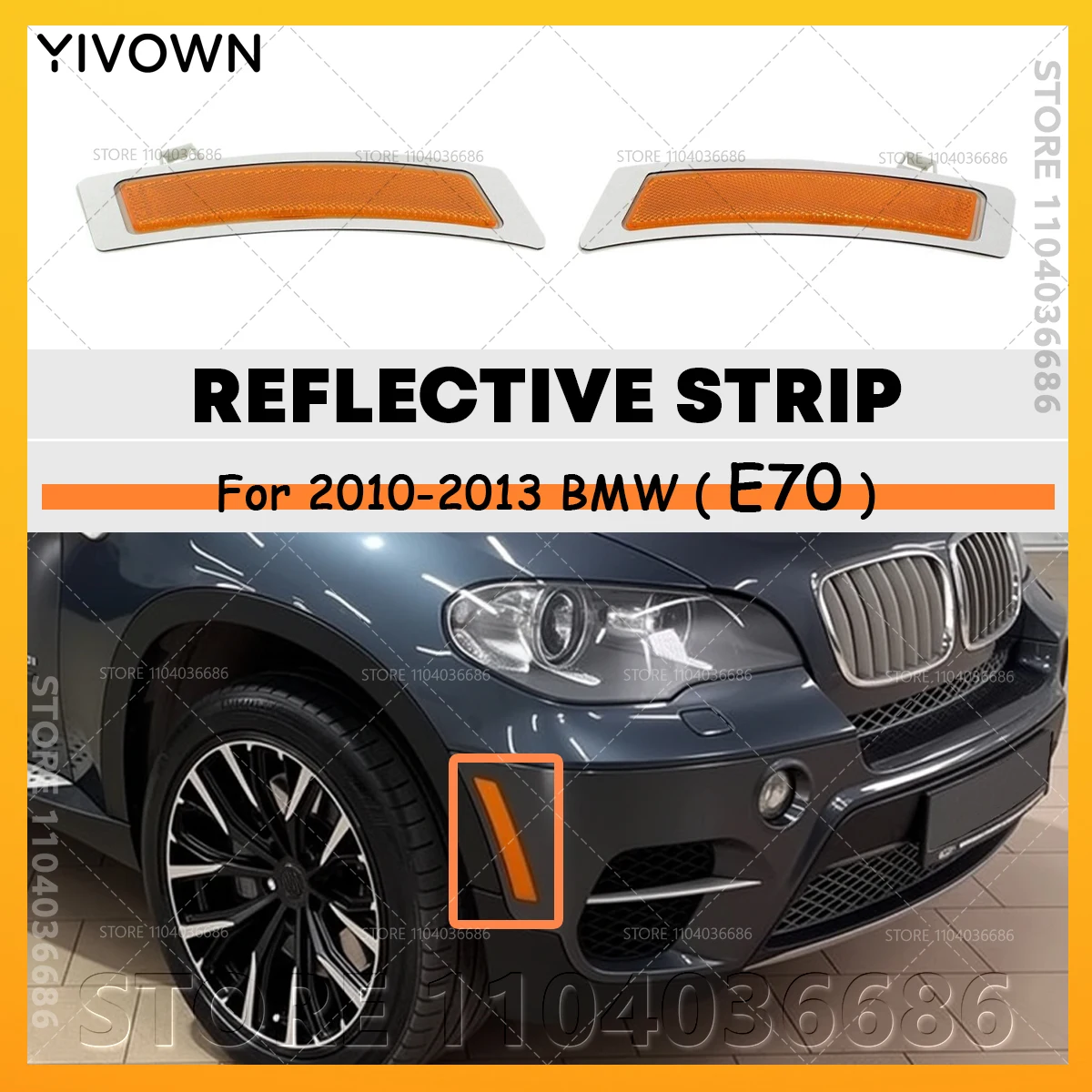 

For 2010 2011 2012 2013 BMW X5 35dX 35iX 50iX (E70) Front Bumper Side Marker Reflector Light Lamp Reflective Strips
