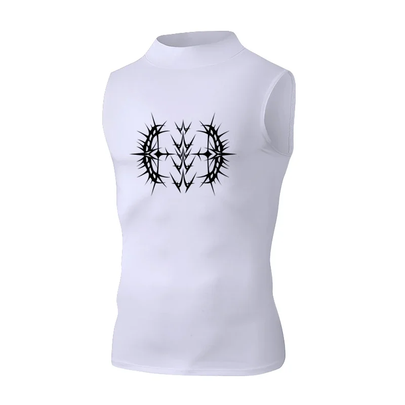 

Fitness semi-high neck vest men, stretch quick dry sleeveless T-shirt top running training to show muscle movement