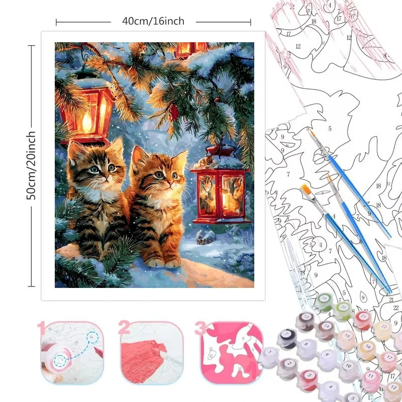Paint By Numbers Kit for Adults Beginner 40X50CM Winter Cat Scenery DIY Canvas Painting Home Wall Decor Art Craft Gift