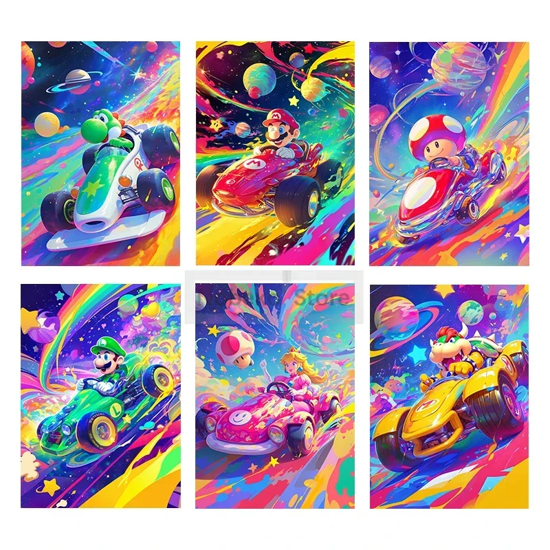 Anime Classic Games Super MM-Marios Kart Rainbow Road Poster Canvas Painting Wall Art for Picture Coffee Living Room Home Decor