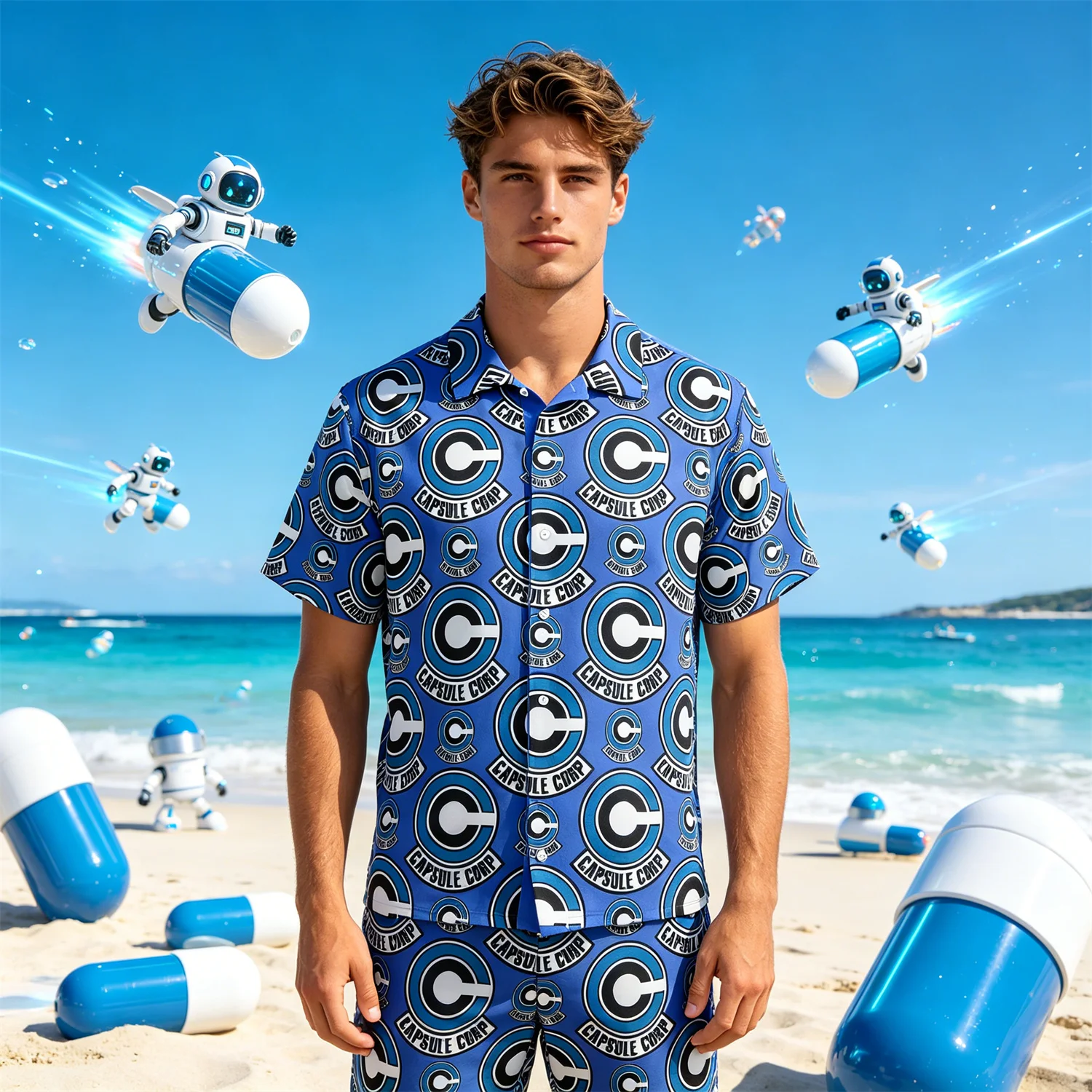 2026 Dragon Ball Capsule Corporation Hawaiian Shirt Classic Blue Logo Pattern For Fans Daily Beach Leisure Outdoor Street Outfit