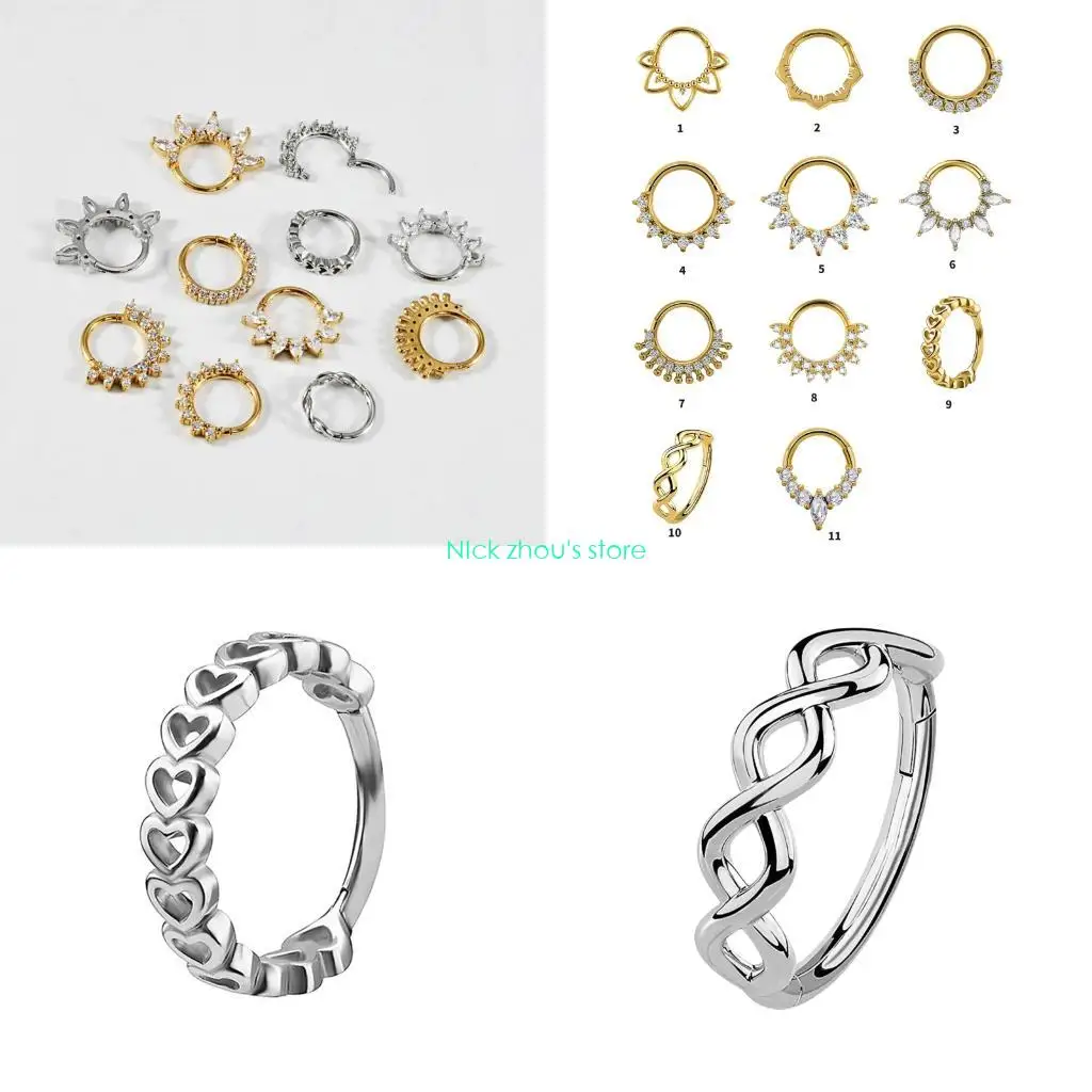

E15E Stylish Crystal Ear Cartilage Ring Nose Piercing Ring Fashionable Body Jewelry
