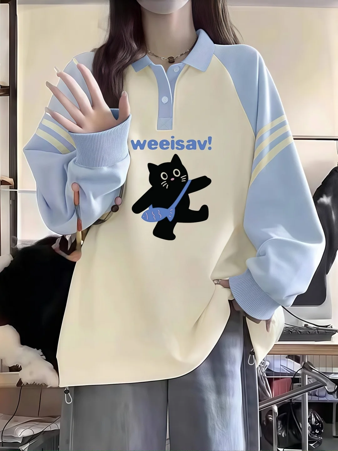 

Loose Shoulder Sleeve Sweatshirt Women's Shirt Autumn Winter New Style High School Student Forest System Printed Clothes